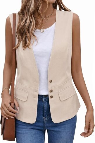 2025 Womens Summer Cotton Linen Vest Sest Olcyfleess Button Lightweight Button Down V-te-leac in Saudi Arabia