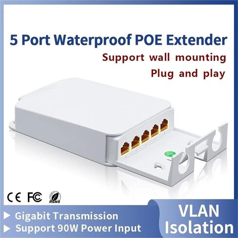 Repeater POE 5 Port Rainproof POE Extender 4 Port Repeater 100/1000Mbps Outdoor Network VLAN 44-57V in Kuwait