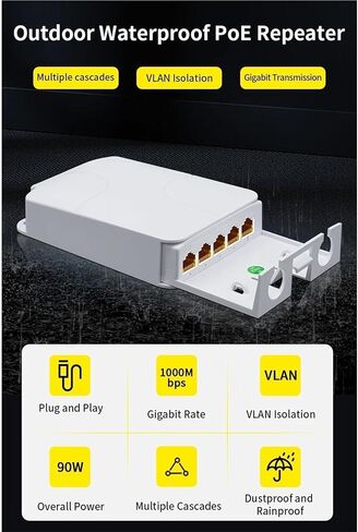 Repeater POE 5 Port Rainproof POE Extender 4 Port Repeater 100/1000Mbps Outdoor Network VLAN 44-57V in Kuwait