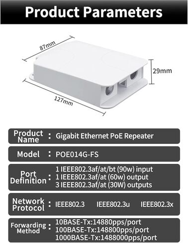 Repeater POE 5 Port Rainproof POE Extender 4 Port Repeater 100/1000Mbps Outdoor Network VLAN 44-57V in Kuwait