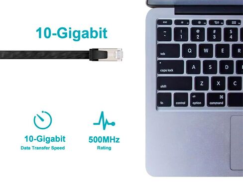 Monoprice Cat6A Ethernet Patch Cable - Slim Flat U/FTP 30AWG Molded Boot 2ft Black in Kuwait