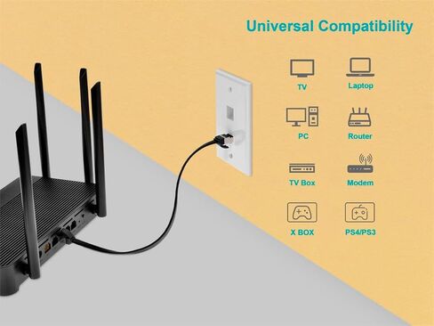 Monoprice Cat6A Ethernet Patch Cable - Slim Flat U/FTP 30AWG Molded Boot 2ft Black in Kuwait