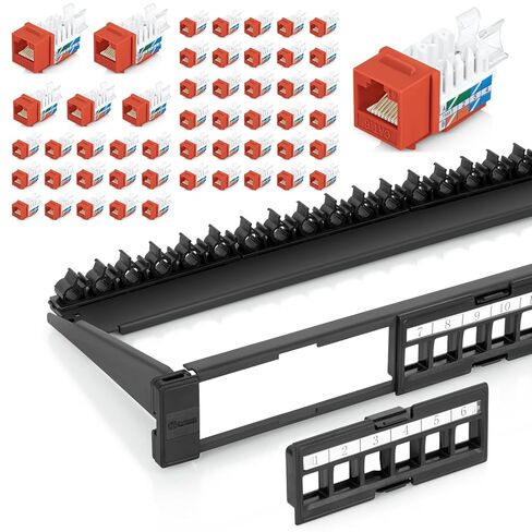 حزمة Everest Media Solutions - عنصران: لوحة تصحيح Keystone ذات 24 منفذًا + 50 حزمة من مقابس RJ45 Cat6 Keystone - برتقالي in Kuwait