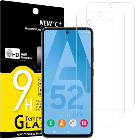 NEW'C Pack of 3, Glass Screen Protector for Samsung Galaxy A52, A52 5G, A52S 5G, Tempered Glass Anti-Scratch, Anti-Fingerprints, Bubble-Free, 9H Hardness, 0.33mm Ultra Transparent, Ultra Resistant in Saudi Arabia