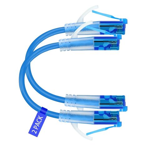 2 حزمة كابل إيثرنت Cat 6a بطول 0.5 قدم، كابل توصيل عالي السرعة، كابل شبكة LAN 28AWG بسرعة 10 جيجابت في الثانية لمركز البيانات، جهاز التوجيه، المودم، المنزل والمكتب، أزرق in Kuwait