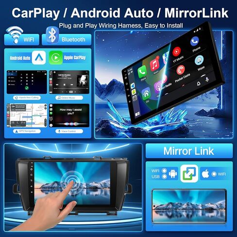 راديو سيارة Leadfan Android لسيارة Toyota Prius 2010-2015 متوافق مع JBL Apple CarPlay Android Auto، شاشة لمس 9 بوصة مع بلوتوث/GPS/WiFi/MIC/SWC/FM/MirrorLink/كاميرا احتياطية in Kuwait