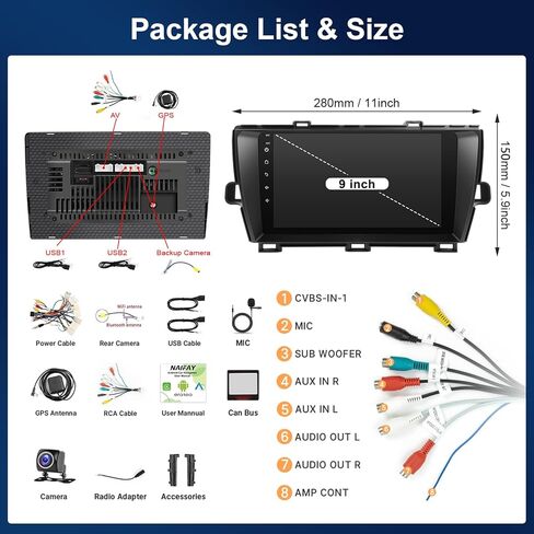 راديو سيارة Leadfan Android لسيارة Toyota Prius 2010-2015 متوافق مع JBL Apple CarPlay Android Auto، شاشة لمس 9 بوصة مع بلوتوث/GPS/WiFi/MIC/SWC/FM/MirrorLink/كاميرا احتياطية in Kuwait