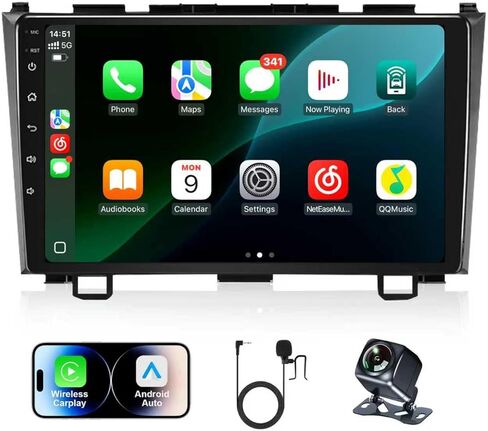 ستيريو سيارة لهوندا CRV 2007-2011، راديو أندرويد 9 بوصات مع CarPlay اللاسلكي وAndroid Auto، ملاحة GPS، بلوتوث، USB، FM/RDS، SWC، كاميرا احتياطية in Kuwait