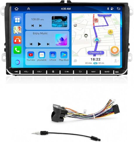 Podofo Android 15 Car Stereo Radio & 52-Pin Wiring Harness Kit for VW Passat Golf Jetta Tiguan, 9" IPS Touch Screen with Wireless CarPlay Android Auto, AHD Backup Camera, 3 Power Cables (36/40/52-Pin) in Kuwait