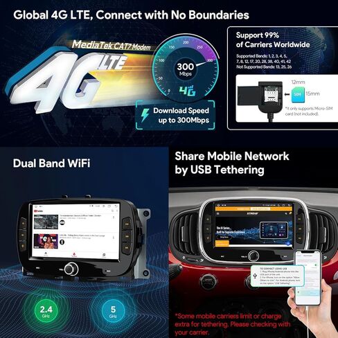 XTRONS Android Car Stereo for Fiat 500 2016-2019, 7" IPS Touchscreen Octa Core Head Unit, 4+128GB Car Radio, Wireless CarPlay & Android Auto, GPS Navigation, 4G LTE, Built-in DSP 4x48W, Bluetooth in Kuwait