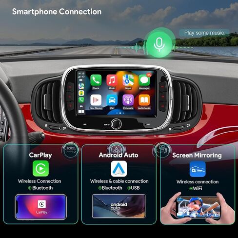 XTRONS Android Car Stereo for Fiat 500 2016-2019, 7" IPS Touchscreen Octa Core Head Unit, 4+128GB Car Radio, Wireless CarPlay & Android Auto, GPS Navigation, 4G LTE, Built-in DSP 4x48W, Bluetooth in Kuwait