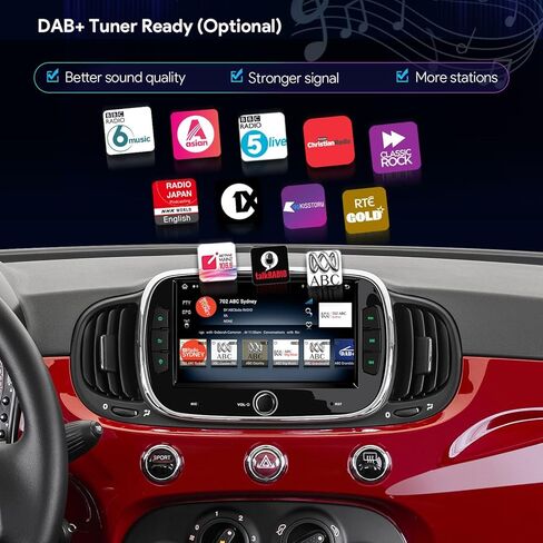 XTRONS Android Car Stereo for Fiat 500 2016-2019, 7" IPS Touchscreen Octa Core Head Unit, 4+128GB Car Radio, Wireless CarPlay & Android Auto, GPS Navigation, 4G LTE, Built-in DSP 4x48W, Bluetooth in Kuwait