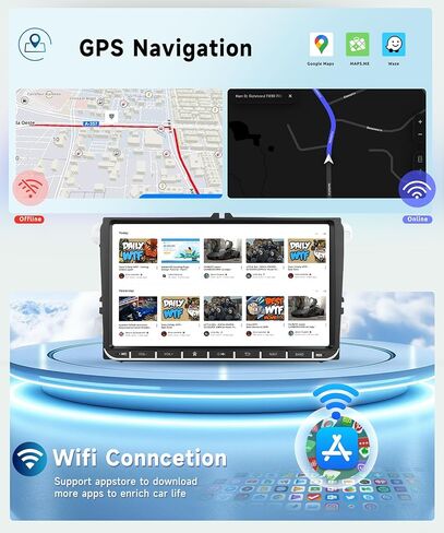 Podofo Android 15 Car Stereo Radio & 52-Pin Wiring Harness Kit for VW Passat Golf Jetta Tiguan, 9" IPS Touch Screen with Wireless CarPlay Android Auto, AHD Backup Camera, 3 Power Cables (36/40/52-Pin) in Kuwait