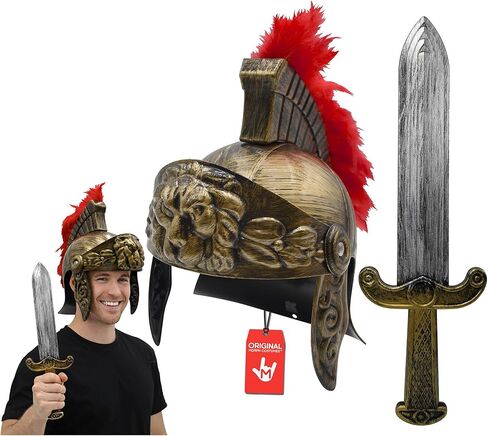 Nicky Bigs Novelties الكبار Deluxe Roman Gladiator خوذة مع Plume & Sword ، Spartan Warrior Set Movable Lingor & Side Plates in Saudi Arabia