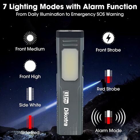 مصباح يدوي EDC قابل لإعادة الشحن، 800 لومن USB-C LED مع ضوء COB، 7 أوضاع، مفتاح مزدوج، قاعدة مغناطيسية، إنذار الصافرة، مشبك جيب للتخييم، المشي لمسافات طويلة، الإصلاح، الطوارئ in Saudi Arabia
