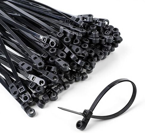 100Pcs Black Zip Ties with Screw Hole, Heavy Duty Nylon Cable Ties, 7.9Inch Mountable Head Cable Straps for Indoor Outdoor Home Office Workshop Organizing Securing Items in Kuwait