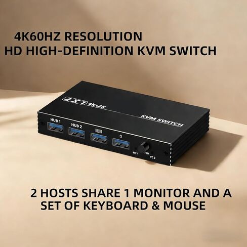 KVM Display Port Switcher 2 Ports 4K 60Hz Aluminum Alloy USB C Hub for Keyboard Mouse Printer Sharing Between 2 Systems in Kuwait