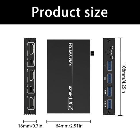 KVM Display Port Switcher 2 Ports 4K 60Hz Aluminum Alloy USB C Hub for Keyboard Mouse Printer Sharing Between 2 Systems in Kuwait