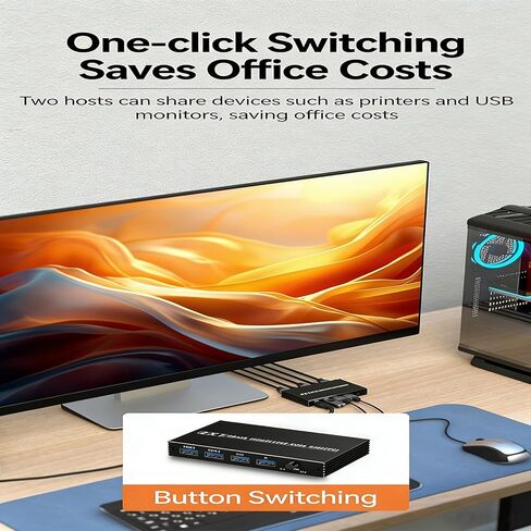 KVM Display Port Switcher 2 Ports 4K 60Hz Aluminum Alloy USB C Hub for Keyboard Mouse Printer Sharing Between 2 Systems in Kuwait