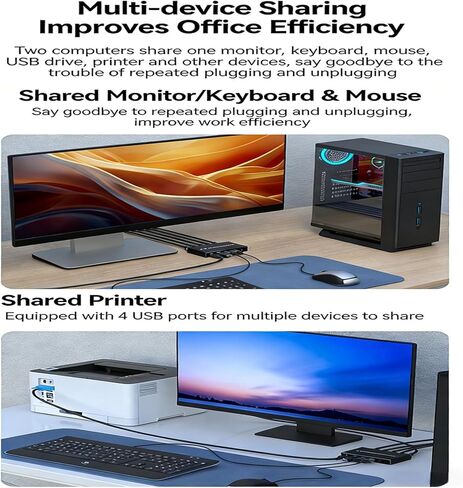 KVM Display Port Switcher 2 Ports 4K 60Hz Aluminum Alloy USB C Hub for Keyboard Mouse Printer Sharing Between 2 Systems in Kuwait