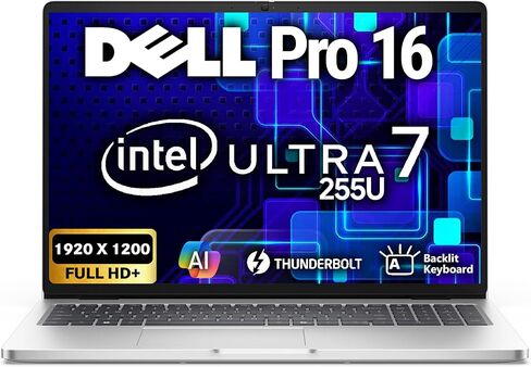 Oemgenuine Dell Pro 16 FHD+ 16 بوصة (يستبدل Latitude 3550)، Ultra 7 255U، ذاكرة الوصول العشوائي DDR5 سعة 32 جيجابايت، SSD 1 تيرابايت، لوحة مفاتيح بإضاءة خلفية، WiFi 6E + BT، RJ-45، HDMI، كاميرا ويب FHD، Win 11 Pro، كمبيوتر محمول للأعمال AI in Kuwait