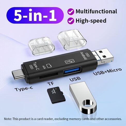 USB Card Reader, Type-C and USB-A Dual Interface, TF/SD Memory Card Reader, Black (White) in Saudi Arabia