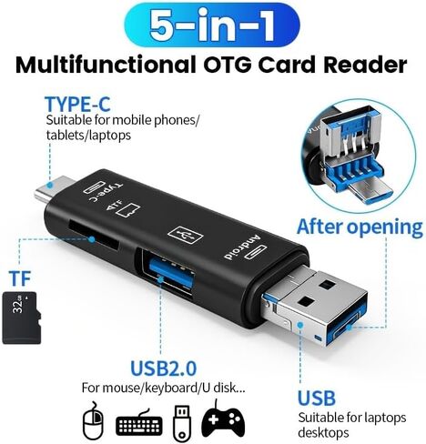 USB Card Reader, Type-C and USB-A Dual Interface, TF/SD Memory Card Reader, Black (White) in Saudi Arabia