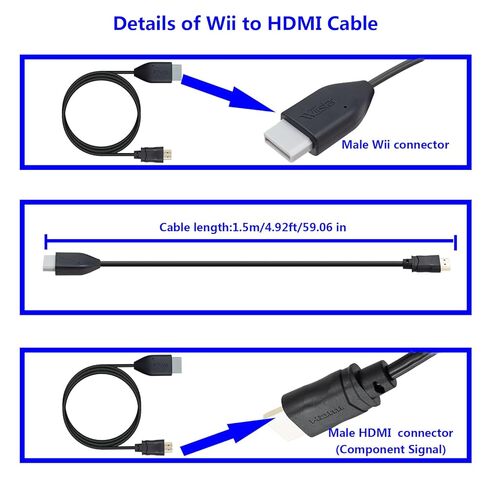 محول كابل محول Wii إلى HDMI مع مؤشر أزرق، صورة Ypbpr/Component وتجاوز (أفضل من جودة فيديو AV)، سلك HDTV لجهاز Wii إلى HDMI TV/الشاشة (1.5 متر /4.92 قدم) in Kuwait