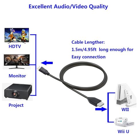 محول كابل محول Wii إلى HDMI مع مؤشر أزرق، صورة Ypbpr/Component وتجاوز (أفضل من جودة فيديو AV)، سلك HDTV لجهاز Wii إلى HDMI TV/الشاشة (1.5 متر /4.92 قدم) in Kuwait