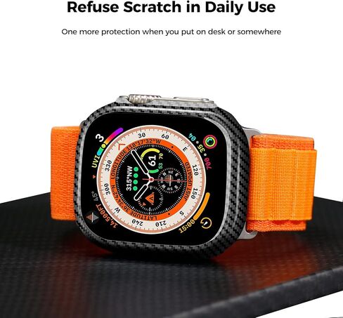 MONOCARBON Real Carbon Fiber Case for 45mm Apple Watch Series 7/8/9,Slim Anti-Scratch Hard Bumper for iwatch S 7/8/9,Military Grade Protective Cover for 45mm Apple Watch-Twill Matte Black in Kuwait