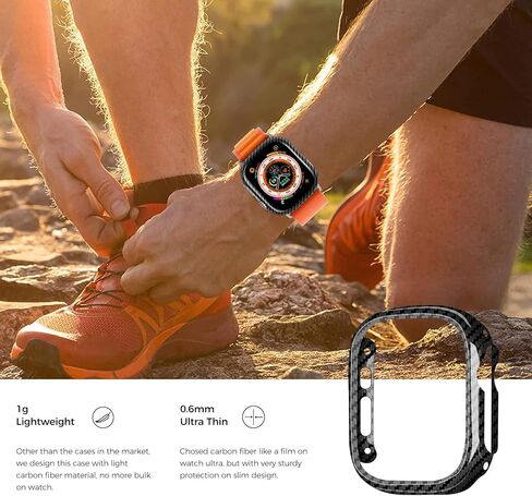 MONOCARBON Real Carbon Fiber Case for 45mm Apple Watch Series 7/8/9,Slim Anti-Scratch Hard Bumper for iwatch S 7/8/9,Military Grade Protective Cover for 45mm Apple Watch-Twill Matte Black in Kuwait