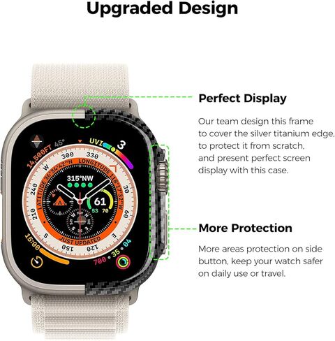 MONOCARBON Real Carbon Fiber Case for 45mm Apple Watch Series 7/8/9,Slim Anti-Scratch Hard Bumper for iwatch S 7/8/9,Military Grade Protective Cover for 45mm Apple Watch-Twill Matte Black in Kuwait
