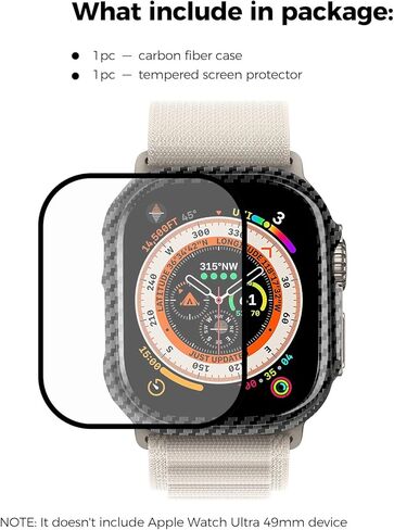MONOCARBON Real Carbon Fiber Case for 45mm Apple Watch Series 7/8/9,Slim Anti-Scratch Hard Bumper for iwatch S 7/8/9,Military Grade Protective Cover for 45mm Apple Watch-Twill Matte Black in Kuwait