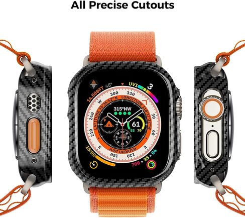 MONOCARBON Real Carbon Fiber Case for 45mm Apple Watch Series 7/8/9,Slim Anti-Scratch Hard Bumper for iwatch S 7/8/9,Military Grade Protective Cover for 45mm Apple Watch-Twill Matte Black in Kuwait