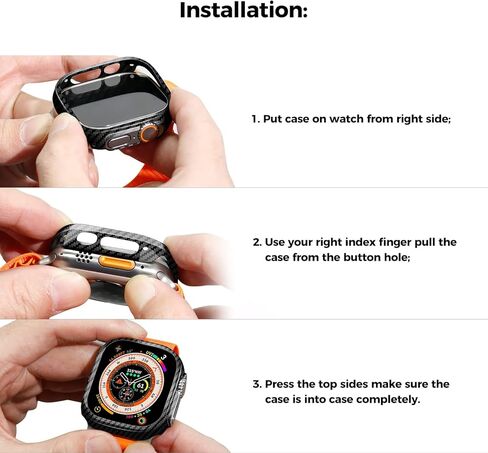 MONOCARBON Real Carbon Fiber Case for 45mm Apple Watch Series 7/8/9,Slim Anti-Scratch Hard Bumper for iwatch S 7/8/9,Military Grade Protective Cover for 45mm Apple Watch-Twill Matte Black in Kuwait