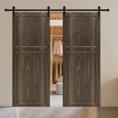 18 Series 34in.X78 in. 3/4 inch Thickness 2-Panel Walnut Color Finished MDF Sliding Barn Door with Hardware Kit in Kuwait