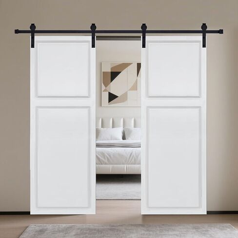 Dual 2-Panel Cottage Style Door 3/4" Thick 38 in. x 80 in. MDF White Barn Sliding Door with Hardware kit in Kuwait