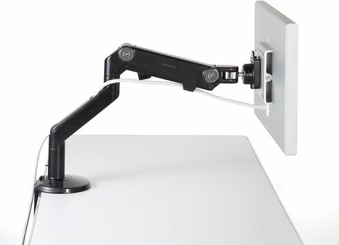ذراع شاشة الكمبيوتر المفصلي القابل للتعديل من Humanscale M8 - مشبك من قطعتين على الحامل مع قاعدة - أسود مع زخرفة سوداء in Kuwait