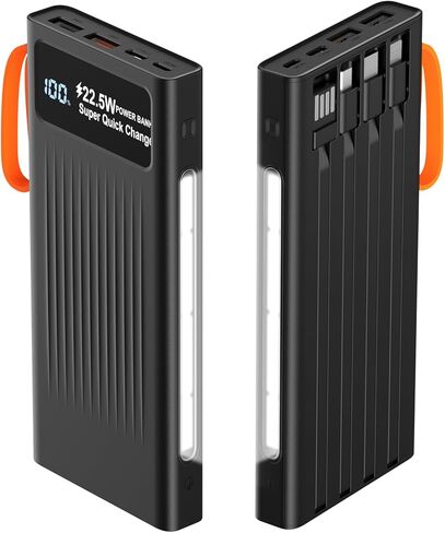 Portable Charger 10000mAh,22.5W Fast Charging Power Bank with Built in Cables,Transparent External Battery Pack with Flashlight,USB C in&out Portable Phone Charger for iPhone Samsung Android Cellphone in Kuwait