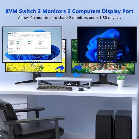 DisplayPort KVM Switch 2 Monitors 2 Computers, 4K@60Hz KVM Switches Dual Monitor with 4 USB3.0 Port Sharing Keyboard Mouse Printer, Computer Switch Monitor Switch for 2 Computers, DisplayPort Switch in Kuwait