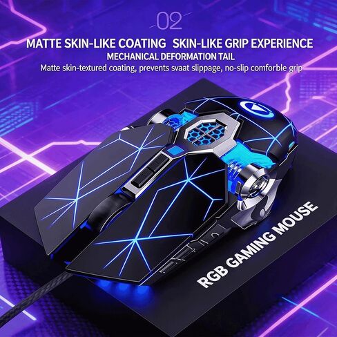 【Water Cooled Light Effect & Low Noise - USB Socket 】 2026 Professional Gaming Wired Silent Mouse,Editable Mouse Shortcut Keys,3200DPI,Plug and Play,Ergonomic Design,High Aesthetics,Smooth Movement in Kuwait