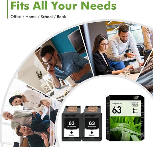 63XL 63 Black Ink Cartridges Replacement for HP63 XL Black Ink Work for HP Envy 4520 Officejet 3830 4650 5255 5258 5200 4655 Envy 4512 Deskjet 1112 2130 3630 Printer High Yield Black 2-Pack in Kuwait
