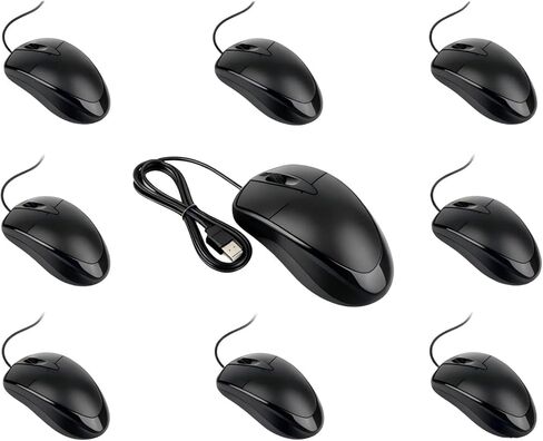 8 Pack Wired USB Mouse Bulk for Classroom, Black Plug and Play 3-Button Corded Mice for School Computer Labs in Kuwait