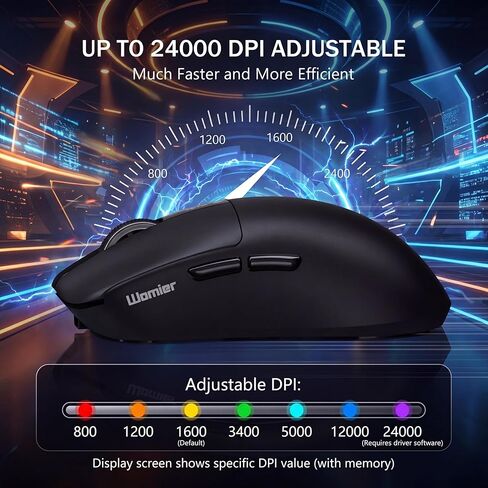 ماوس ألعاب لاسلكي Keymatic G58، 24000 نقطة في البوصة، خفيف الوزن، ماوس لاسلكي قابل لإعادة الشحن ثلاثي الوضع مع 4 أزرار قابلة للبرمجة، شاشة LCD، بطارية مزدوجة قابلة لإعادة الشحن متوافقة مع الكمبيوتر الشخصي، Mac-أسود in Kuwait