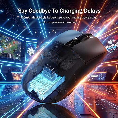 ماوس ألعاب لاسلكي Keymatic G58، 24000 نقطة في البوصة، خفيف الوزن، ماوس لاسلكي قابل لإعادة الشحن ثلاثي الوضع مع 4 أزرار قابلة للبرمجة، شاشة LCD، بطارية مزدوجة قابلة لإعادة الشحن متوافقة مع الكمبيوتر الشخصي، Mac-أسود in Kuwait