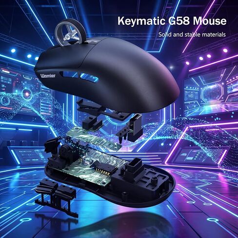ماوس ألعاب لاسلكي Keymatic G58، 24000 نقطة في البوصة، خفيف الوزن، ماوس لاسلكي قابل لإعادة الشحن ثلاثي الوضع مع 4 أزرار قابلة للبرمجة، شاشة LCD، بطارية مزدوجة قابلة لإعادة الشحن متوافقة مع الكمبيوتر الشخصي، Mac-أسود in Kuwait