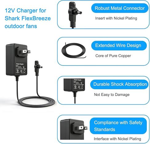 شاحن بديل 12 فولت لمروحة Shark FlexBreeze الخارجية المتوافقة مع FA222 FA222WH FA302 FA302WH FA300 FA200 FA225 FA201 FA202 FA220 UH205 FA150 FA151BRN Series مروحة رذاذ محمولة لاسلكية in Kuwait