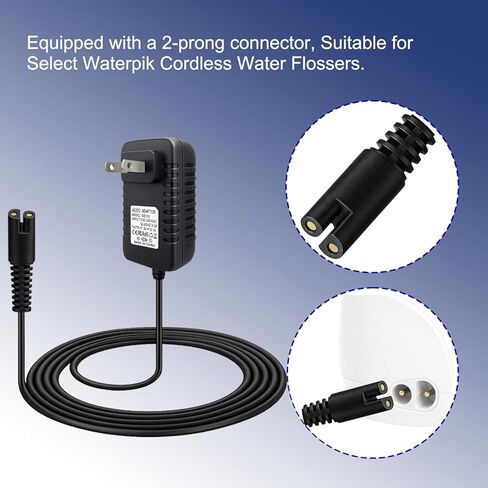 شاحن بديل متوافق مع جهاز تنظيف الأسنان المائي اللاسلكي Waterpik WP360 WP450 WP462، سلك طاقة 3 فولت تيار مستمر 0.1 أمبير مع موصل ثنائي الشق، يناسب سلسلة WP-400 YLA-03010، كابل 5 أقدام، أسود in Kuwait