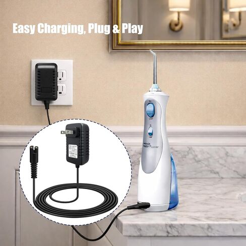 شاحن بديل متوافق مع جهاز تنظيف الأسنان المائي اللاسلكي Waterpik WP360 WP450 WP462، سلك طاقة 3 فولت تيار مستمر 0.1 أمبير مع موصل ثنائي الشق، يناسب سلسلة WP-400 YLA-03010، كابل 5 أقدام، أسود in Kuwait