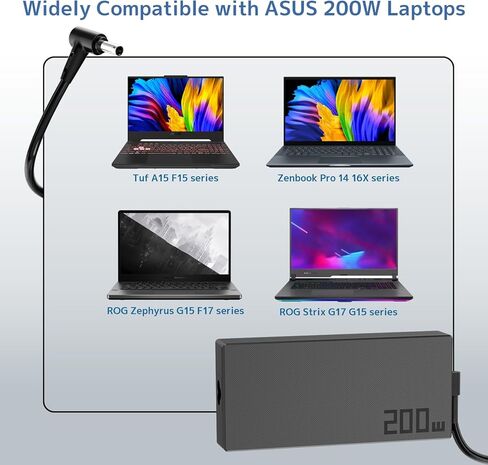 شاحن 200 واط مناسب لجهاز Asus Zephyrus G15 F17 GA503 GA503QM GA503QR GA503QS GA503RM TUF A15 F15 ROG Strix G17 Hero III Hero II Zenbook Vivobook Gaming Laptop ADP-200JB D سلك إمداد محول التيار المتردد in Kuwait